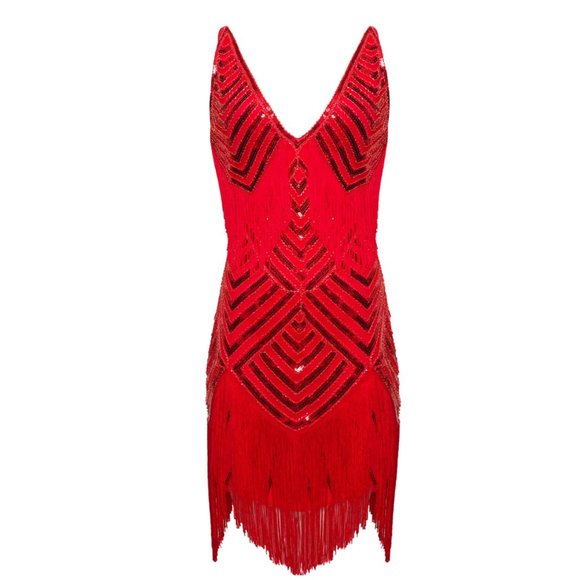NWT red beaded deco flapper dress ALL SIZES - Picture 2 of 7